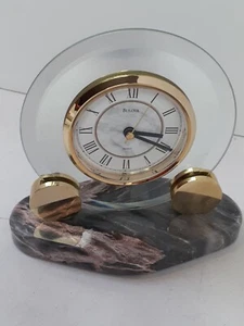 Bulova Mantle Clock with Marble Base & Mirror B7822 Desk Quartz Clock 6.5x7.5x3 - Picture 1 of 13