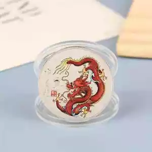DRACHENROT NEUJAHR DES DRACHEN, CHINESISCHE TIERKREIS GEDENKMÜNZE - Bild 1 von 2