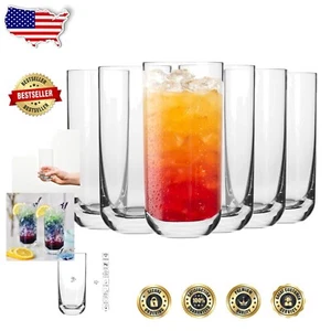 Elegant 12.1 oz Crystal Highball Glass Set – 6 Dishwasher Safe Drinking Glasses - Picture 1 of 10