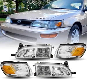 For 93-97 Toyota Corolla JDM Headlights Chrome Housing Clear Lens Corners LH+RH - Bild 1 von 22