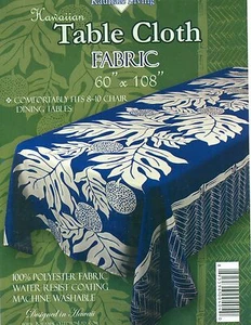 Blue Hawaiian Tropical Fabric Tablecloth (3 size choices) floral rectangular - Picture 1 of 4