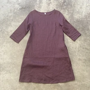 Amazhiyu Kleid Damen kleine Leinen Taschen lila knielang leicht - Bild 1 von 14
