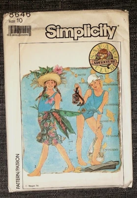 Simplicity Pattern 8646 Girls' Front-Wrap Skirt & Swimsuit Size 10 - 1988 New - Image 1 of 4