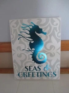 Seas & Greetings SEAHORSE Metallic Coastal Holiday Nautical Decor Sign Tropical - Picture 1 of 1
