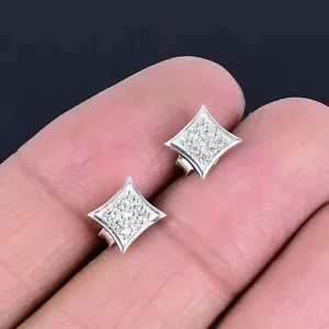 Solid 925 Silver Cubic Zirconia Handmade Designer Minimalist Stud Earrings - Picture 1 of 5