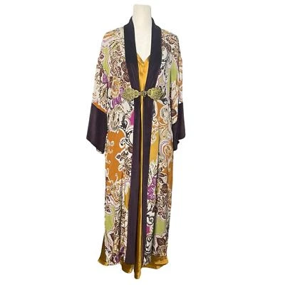 Conjunto de pijama de luxo Soft Surroundings seda maxi camisola roupão XS/Sm - Imagem 1 de 4