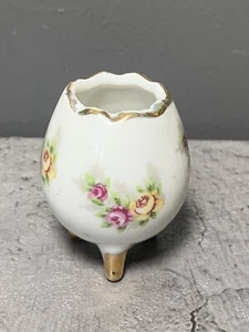 Vintage Porcelain Cracked Egg Miniature Vase Planter Enesco Flowers Gold Trim - Picture 1 of 5