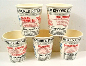 5 Different Guiness World Record Achievements Waxed 7 oz Soda Cups Old Stock - Picture 1 of 1