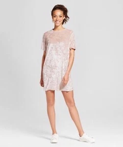 Xhilaration Women's Crushed Velvet T-Shirt Dress Nude Pink Small NEW - Picture 1 of 5