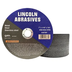 50 Pezzi Ruote da Taglio 7" x 1/16" x 7/8" Lincoln Abrasivi Metallo e Acciaio Inox - Foto 1 di 4