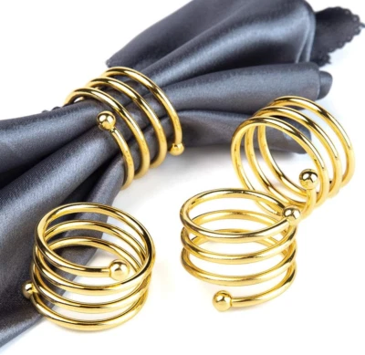 JOFEFE 6Pcs Gold Napkin Rings round Napkin Ring Set of 6 Napkin Holders for Cloth Napki