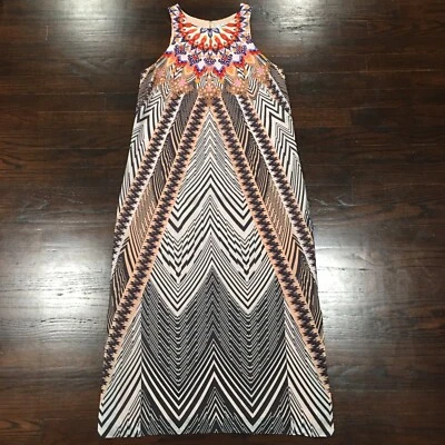 HD in Paris Anthropologie Solstice Silk Chevron Printed Long Midi Dress 4 Lined - Image 1 of 4