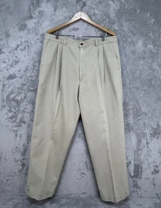 Dockers Men's Khaki Beige Pants Polyester Blend Pleated front 1 in Cuff - Picture 1 of 8