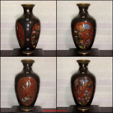 Magnificent 12"H Japanese Meiji Three Panels Goldstone Cloisonne Vase