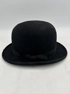 Antique M. Gimble & Son Bowler Black Fedora Hat Size 7 1/4 Made In USA Damaged - Picture 1 of 15
