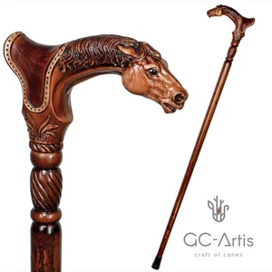 Horse Wooden Walking Cane classic accessory for men women ORIGINAL GC-Artis - Picture 1 of 16