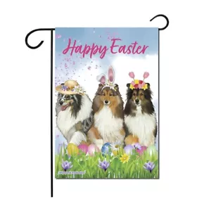 Shetland Sheepdog Easter Garden Flag Double Sided 12" x 18" Yard Art - Picture 1 of 1