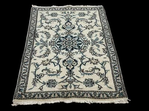3’x 5’ Nai n Wool Authentic Fine Hand Knotted Floral Center Medallion Ivory Rug - Picture 1 of 14