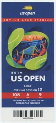 8/31 2019 US Open Tennis Loge FULL TICKET Serena Williams Bianca Andreescu - Image 1 of 2