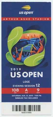 8/31 2019 US Open Tennis Loge FULL TICKET Serena Williams Bianca Andreescu Cover