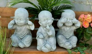 Figuras Piedra 3er Buda Monjes Shaolin Nada A Sehen Leyendas Resistente Heladas - Imagen 1 de 4