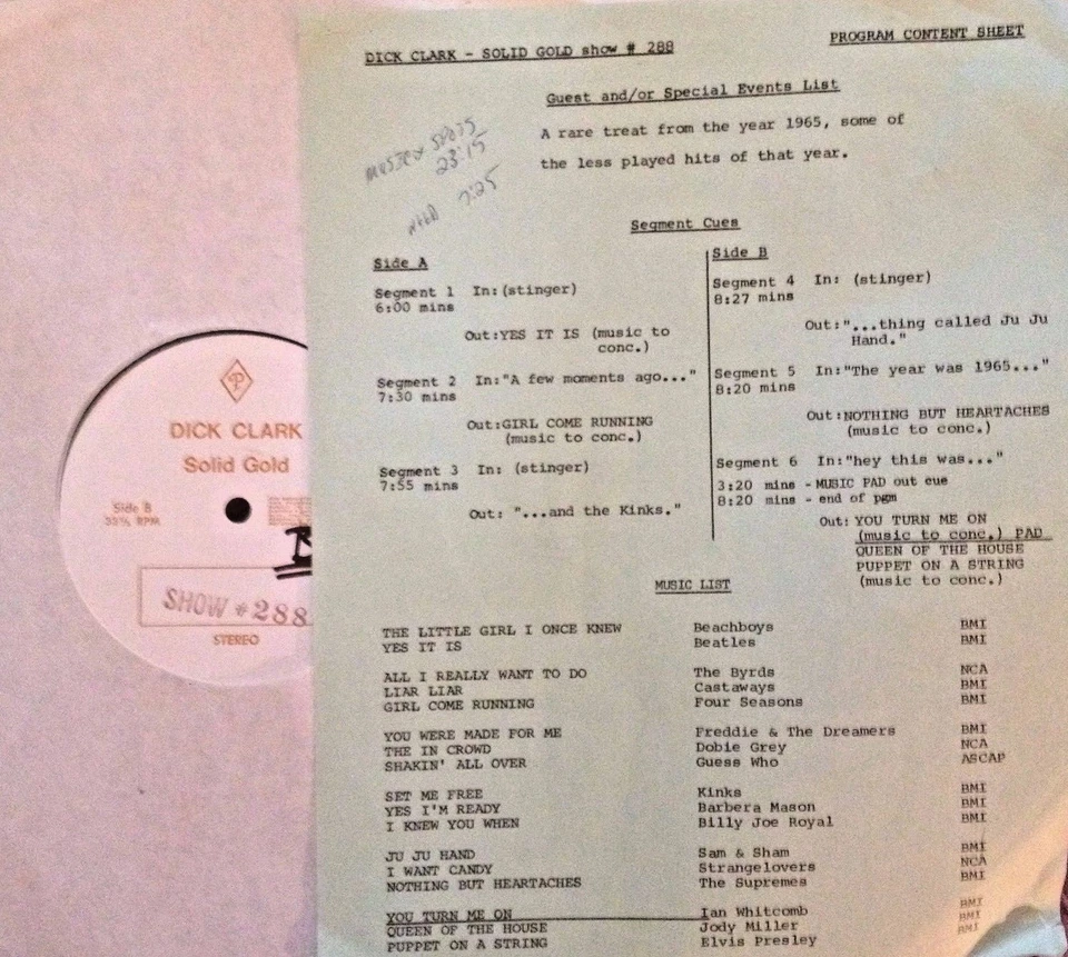 RADIO SHOW: DICK CLARK GOLD 288 '65 HITS; BYRDS, 4 SEASONS, GUESS WHO,BEACH BOYS - Image 1 of 1