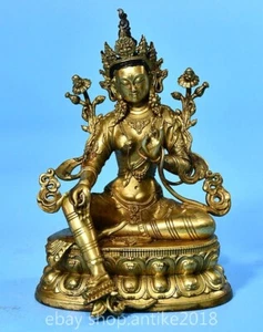 4.4" Old Chinese dynasty Copper Gilt Green Tara Kwan-yin Guan Yin Sculpture - Picture 1 of 9