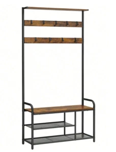 Large Rustic Hall Tree Hat and Coat Stand Hallway Shoe Rack Bench Shelves Hooks - Picture 1 of 6
