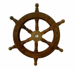 Reloj de cuarzo ojo de buey de latón macizo pesado Ship's Time rueda de madera diseño náutico - Imagen 1 de 4
