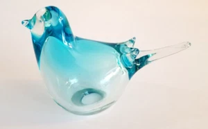 BLUE BIRD OF HAPPINESS Style Hollow Art Glass Bird Blue with Clear Tail - Picture 1 of 12