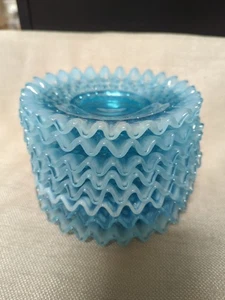 8 Fenton Blue Aqua Opalescent Hobnail Ruffled Plates 5.5" - Picture 1 of 3