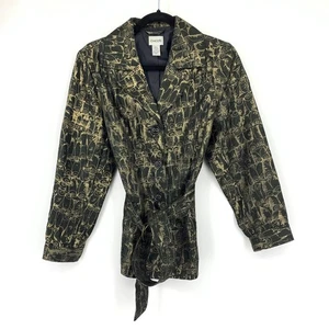 Chicos Jacke mit Gürtel Damen Gr. 1 US M schwarz gold Eule Skizze Grafikdruck - Bild 1 von 5