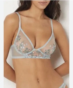 Etam Posie Light Blue Sheer Embroidered Bra. 36B Floral. - Picture 1 of 8