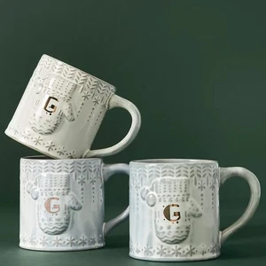 NWT Anthropologie Letter G Mittens Coffee Mug Cup Christmas Monogram Gold Gray - Picture 1 of 11