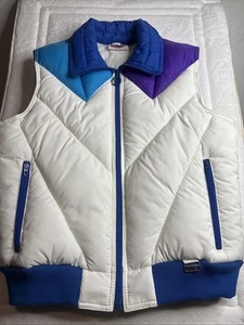 Vintage 80s Mountain Goat Sz L By White Stag Puffer Ski Vest Multi Color USA - Picture 1 of 9