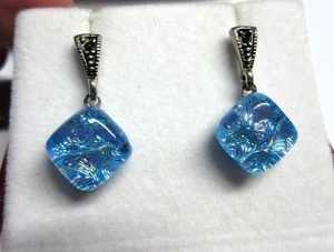 PENDIENTES COLGANTES PLATA ESTERLINA VIDRIO ARTÍSTICO MURANO ITALIANO - Imagen 1 de 4