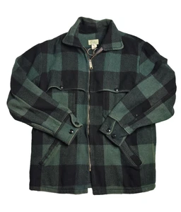Vintage 70s LL Bean Wool Flannel Buffalo Plaid Caped Cruiser Jacket Black Green - Picture 1 of 5