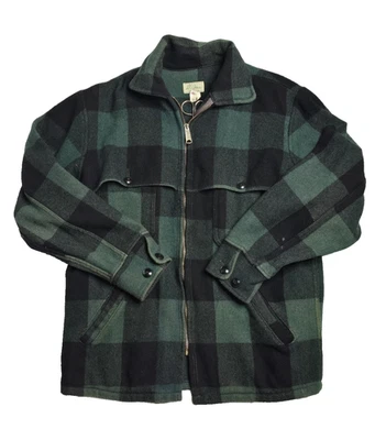 Vintage 70s LL Bean Wool Flannel Buffalo Plaid Caped Cruiser Jacket Black Green - Image 1 of 4