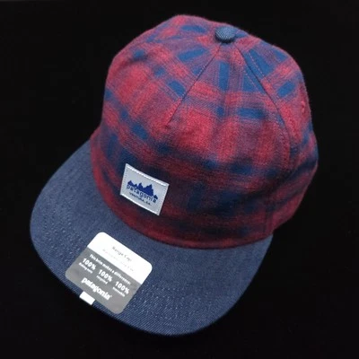 PATAGONIA RANGE FLANNEL HAT -DENIM BLUE BURGUNDY RED SOFT- CAP UNISEX ADJUSTABLE - Image 1 of 4