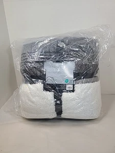 CUDDL DUDS SHERPA ÜBERWURF WENDBAR ZOPFMUSTER 50" X 60" GRAU/ELFENBEIN NEU - Bild 1 von 4