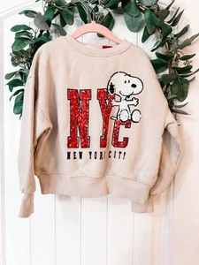 Peanuts X Zara Snoopy Sequin Crewneck Sweatshirt Girls Size 7 - Picture 1 of 3
