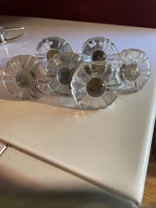 Set 6 antike Glas Möbelknöpfe oder -griffe groß Blumenform wunderschön - Bild 1 von 6