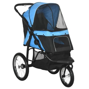 3 Wheel Pet Stroller, for Medium Small Dogs, Foldable Cat Pram - Blue - Picture 1 of 9