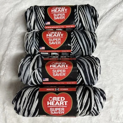 Red Heart Super Saver Yarn ZEBRA 0932 Acrylic 5 oz Skeins LOT OF 4 NEW Vintage - Image 1 of 4