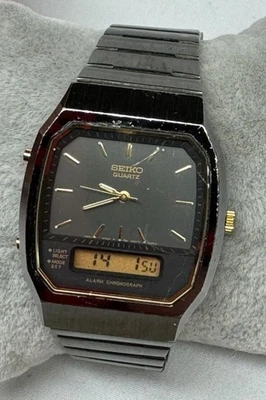 Reloj de cuarzo vintage para hombre Seiko H601-5479 Ana+Digi tono negro batería nueva Foto 1 de 4