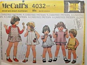 McCall's 4032 Jumper Top Panties Dress Sewing Pattern Girls 4 4T VTG Carefree - Picture 1 of 5