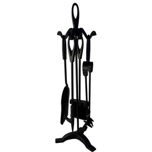 Five-piece metal black loop-handled Fireplace Companion - Picture 1 of 10