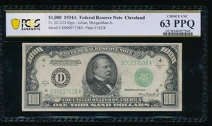 AC 1934A $1000 Cleveland ONE THOUSAND DOLLAR BILL PCGS 63 PPQ Uncirculated! - Picture 1 of 2