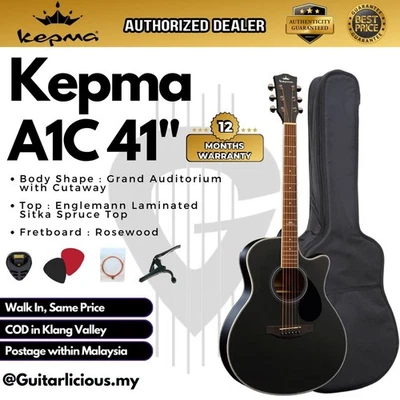 Kepma A1C 41" Grand Auditorium Acoustic Guitar - Black - Image 1 of 2