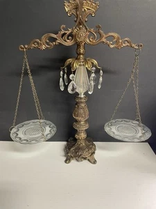 Vintage Decorative Scales Of Justice Crystal Cut Bowls and Brass Base - Picture 1 of 11